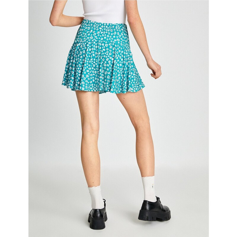 Koton Floral Mini Skirt with Elastic Waist and Frill Trim