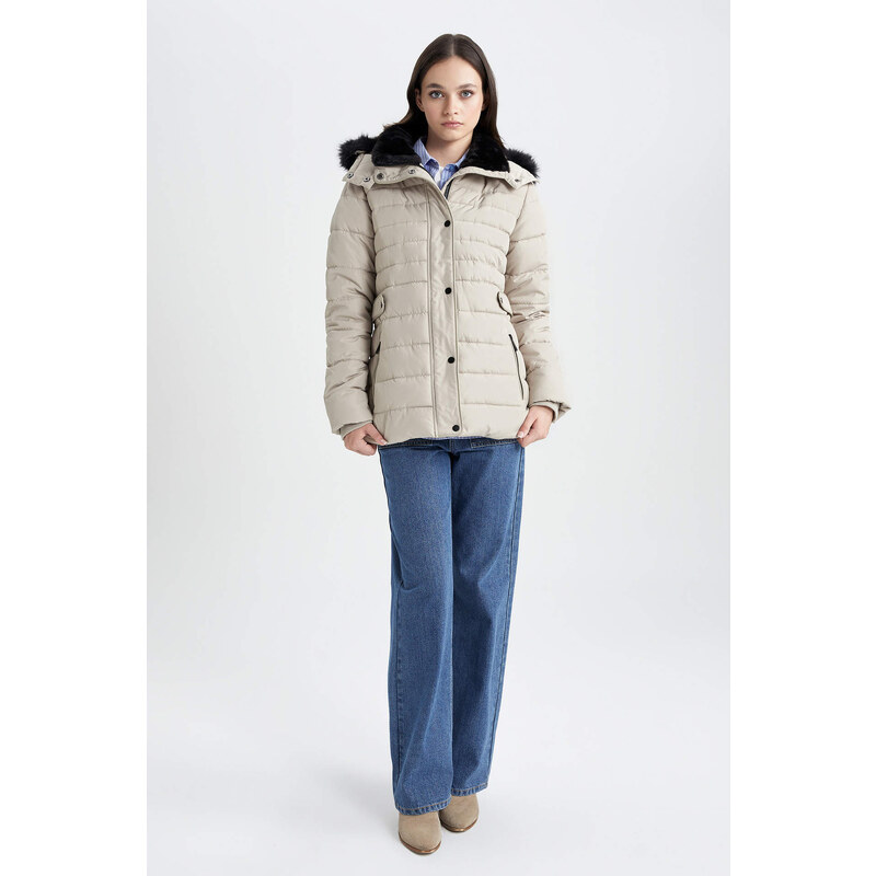 DEFACTO Waterproof Regular Fit Faux Fur Puffer Jacket