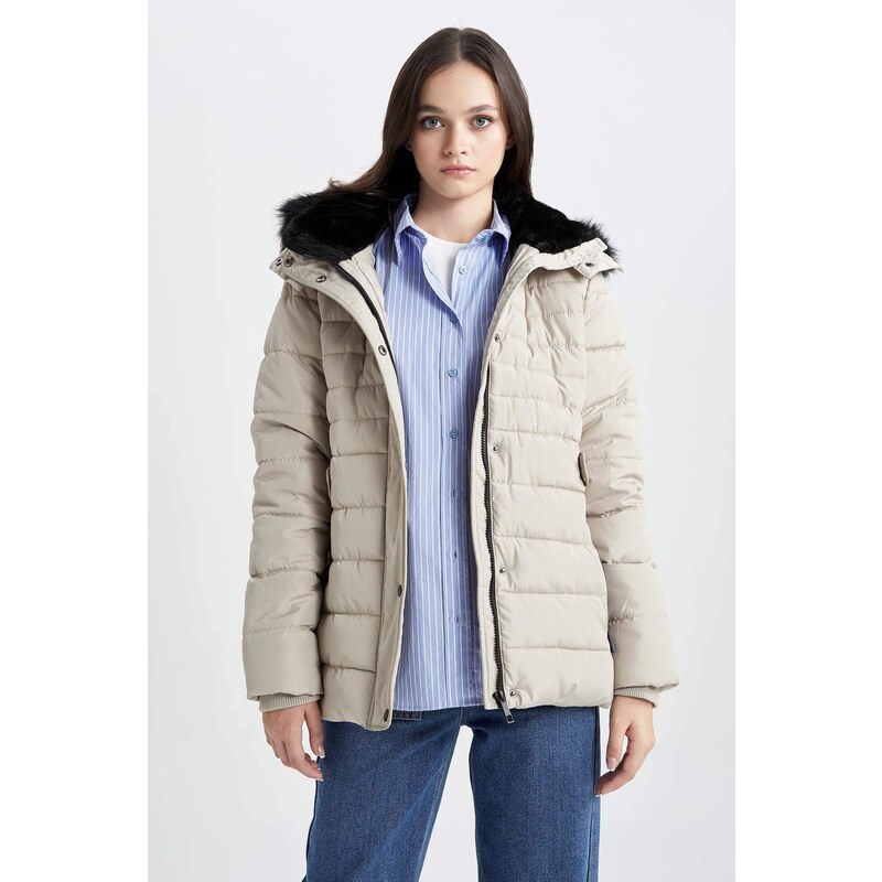 DEFACTO Waterproof Regular Fit Faux Fur Puffer Jacket