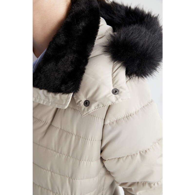 DEFACTO Waterproof Regular Fit Faux Fur Puffer Jacket