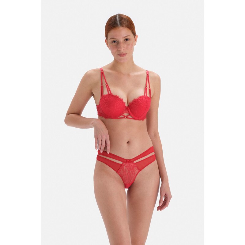 Dagi Red Brazilian Panties with Low-cut Back and String Detail