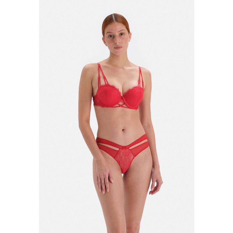 Dagi Red Brazilian Panties with Low-cut Back and String Detail