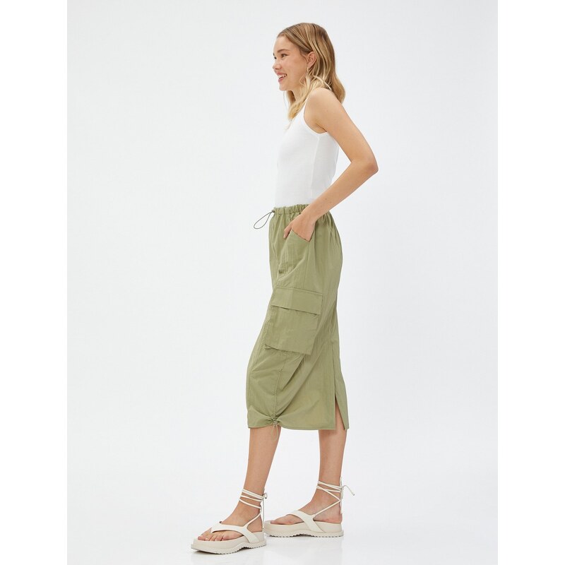 Koton Parachute Skirt Midi Large Pockets with Stopper Detail.