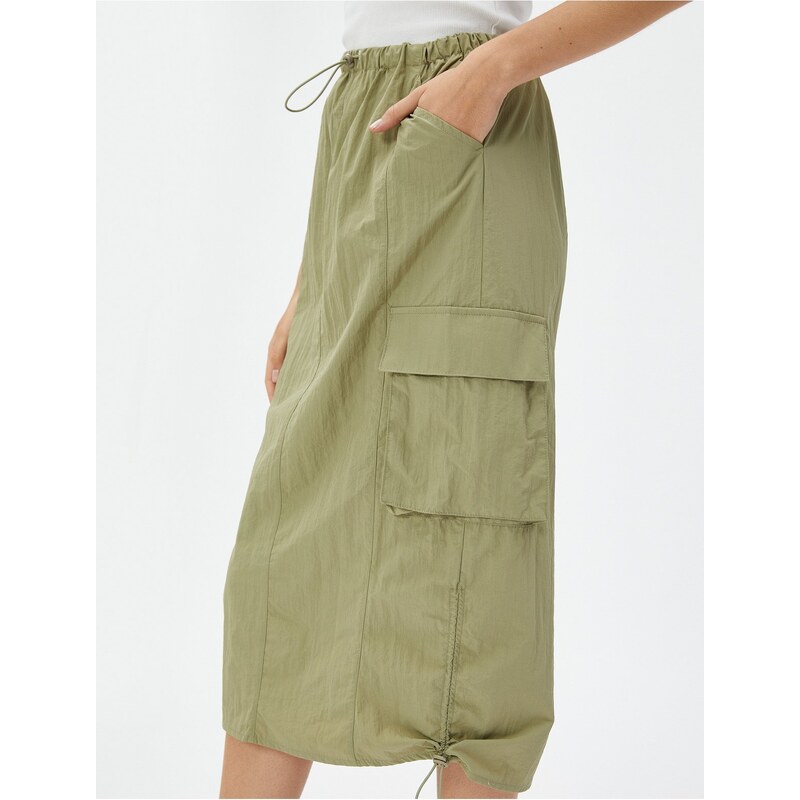 Koton Parachute Skirt Midi Large Pockets with Stopper Detail.
