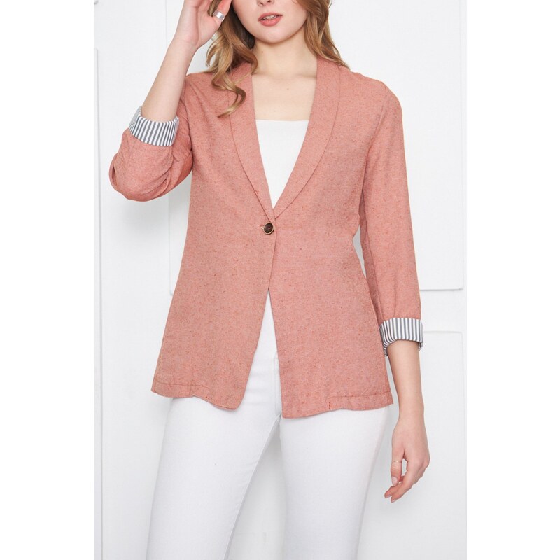 armonika Women's Tile Inner Sleeve Striped Single Button Jacket