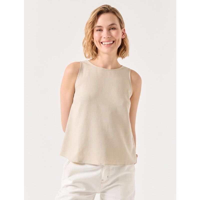 Jimmy Key Stone Crew Neck Sleeveless Linen Blouse