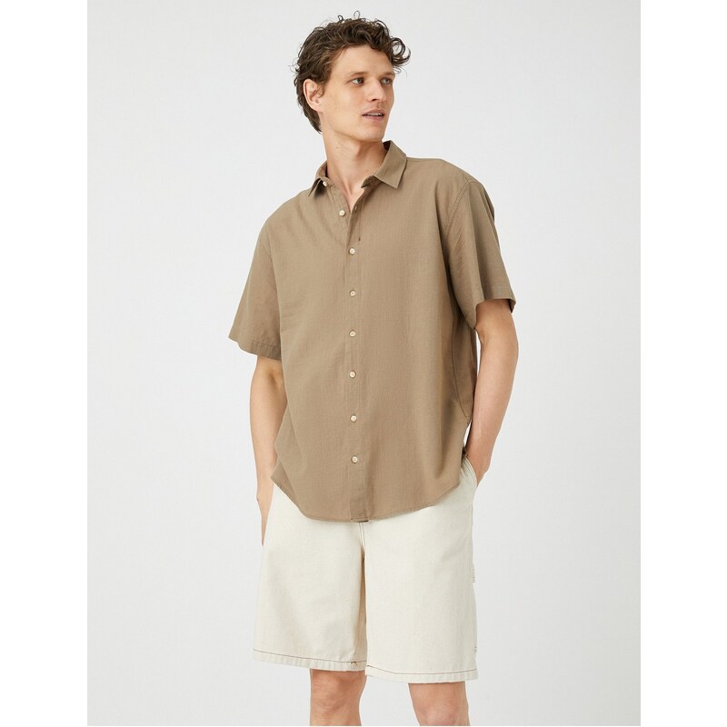 Koton Summer Shirt with Short Sleeves, Classic Collar Buttoned Cotton