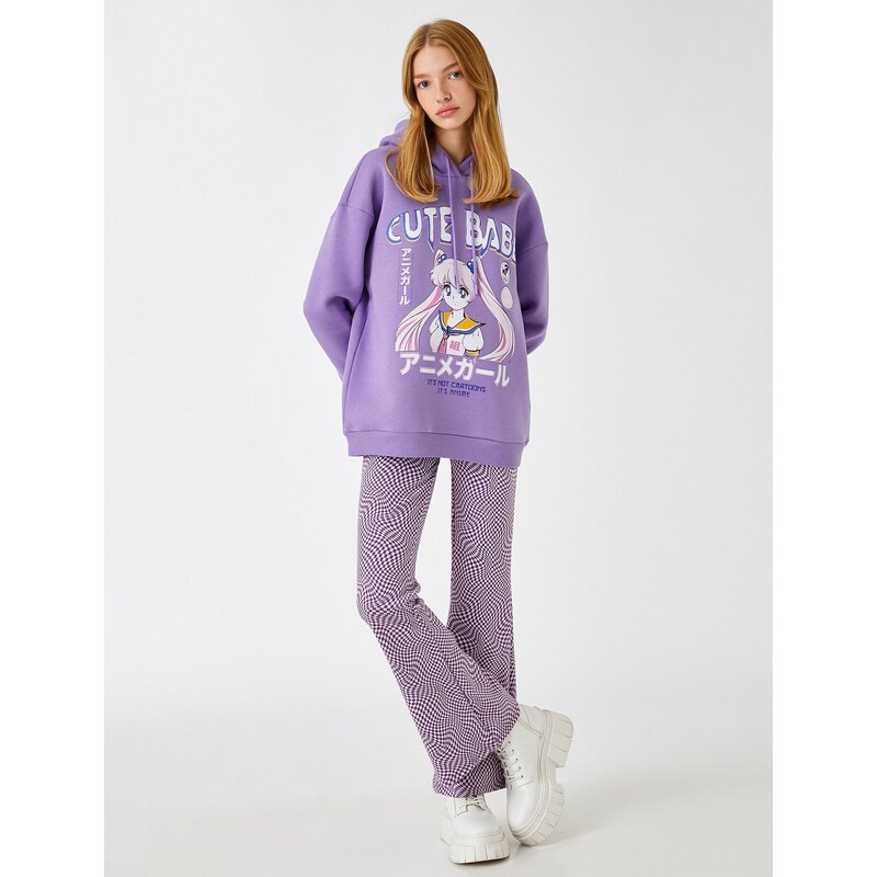 Koton Oversize Anime Sweatshirt Hooded Inner Fleece