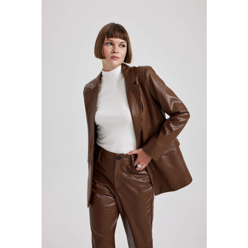 DEFACTO Loose Fit Faux Leather Blazer