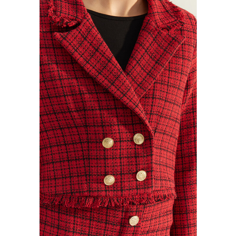 Trendyol Red Premium Regular Woven Plaid Blazer Jacket