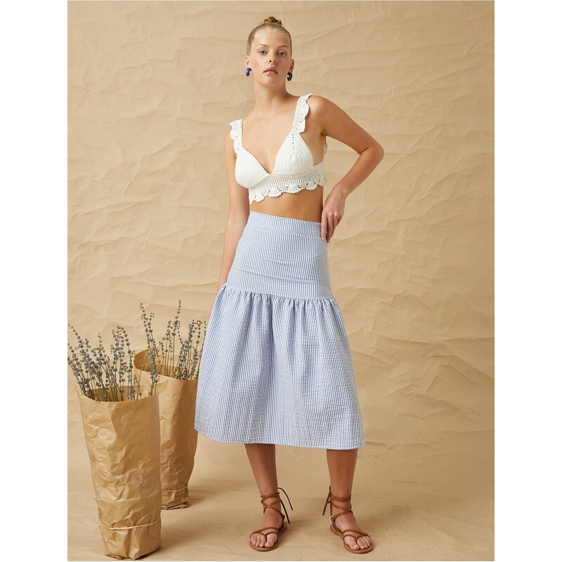 Koton Ruffled Midi Length Skirt with Elastic Waist.