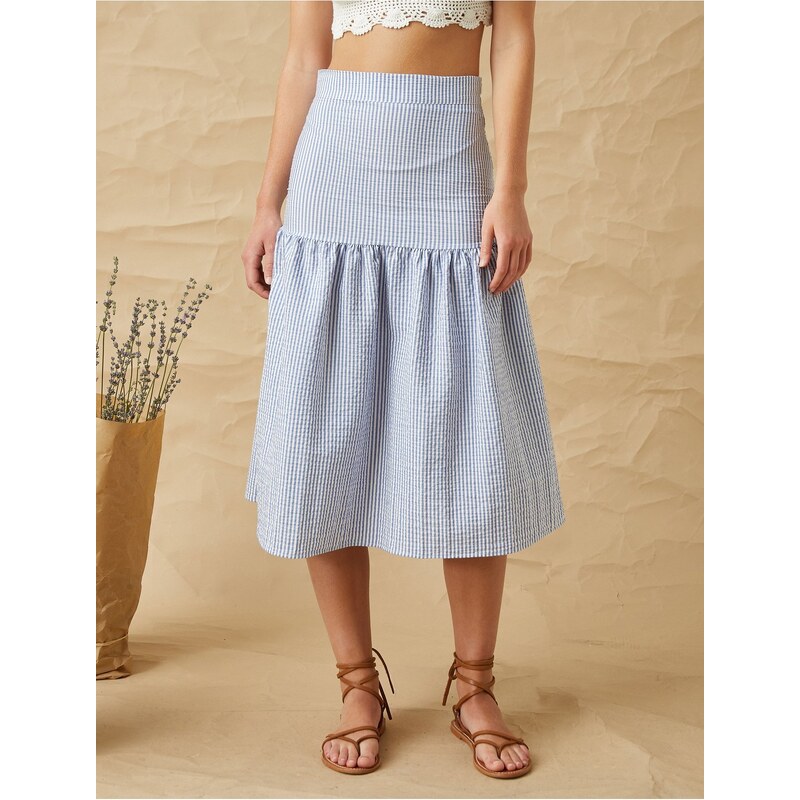 Koton Ruffled Midi Length Skirt with Elastic Waist.