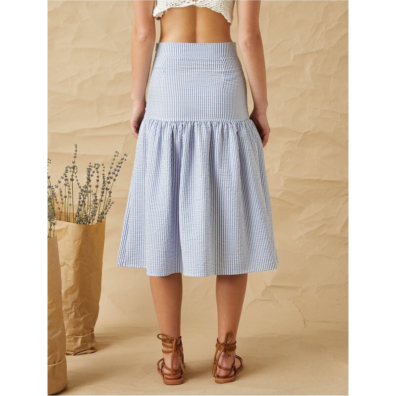 Koton Ruffled Midi Length Skirt with Elastic Waist.