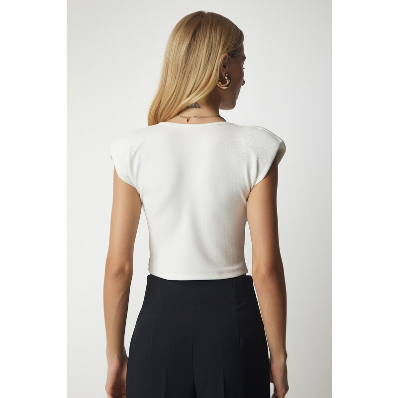 Happiness İstanbul Women's White Slightly Decollete Crop Blouse