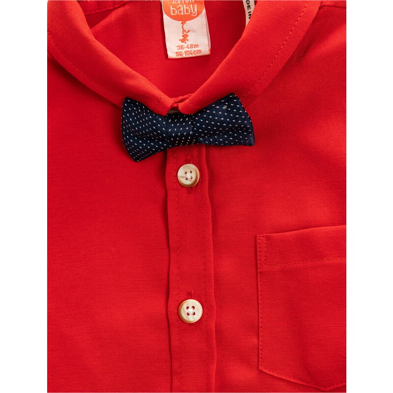 Koton Shirt with Bow Tie Short Sleeved One Pocket