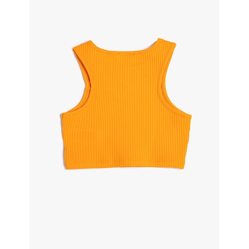 Koton Crop Top Window Detail Sleeveless Round Neck Ribbed Cotton