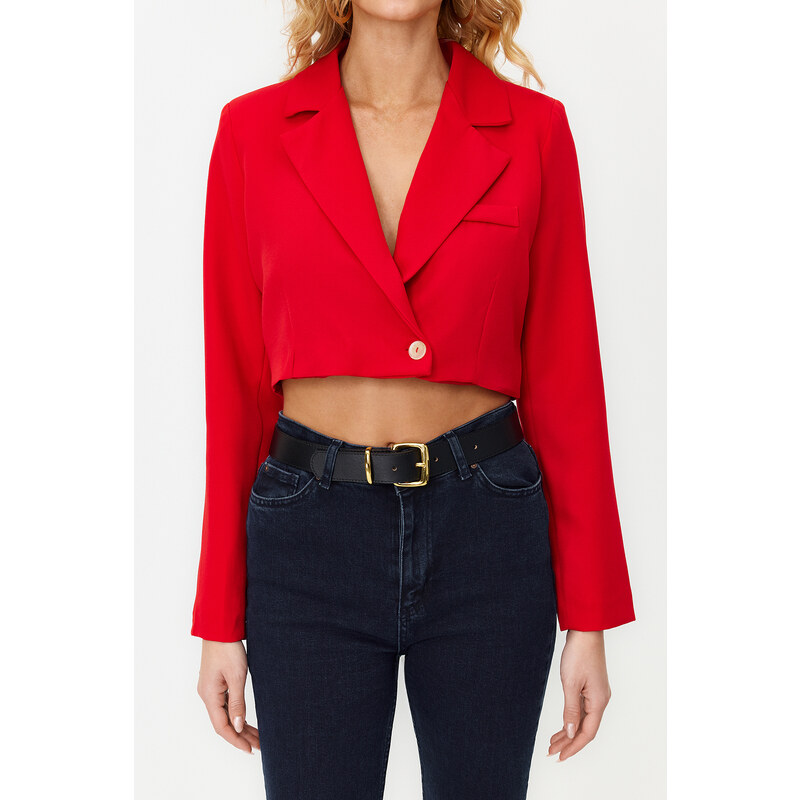 Trendyol Red Crop Woven Lined Jacket