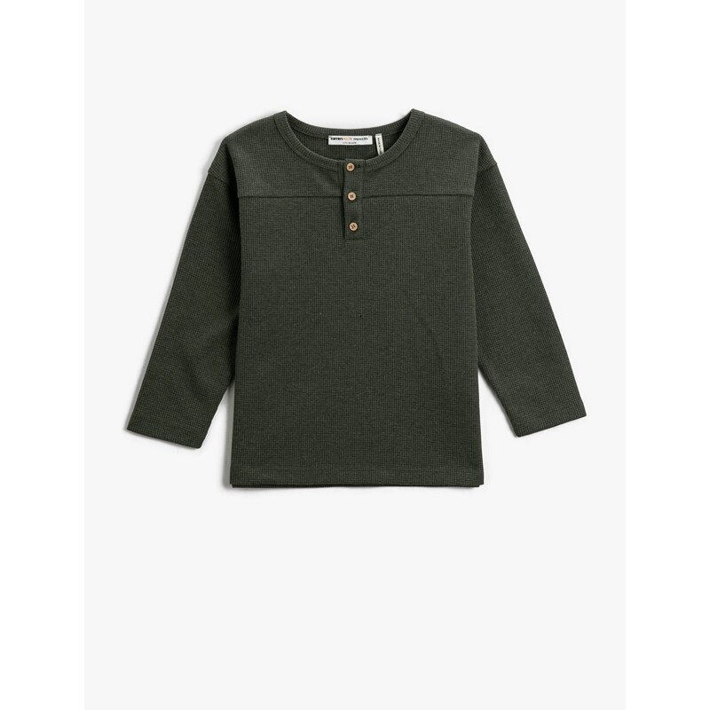 Koton Long Sleeves Crew Neck T-shirt with Button Detail Seer.