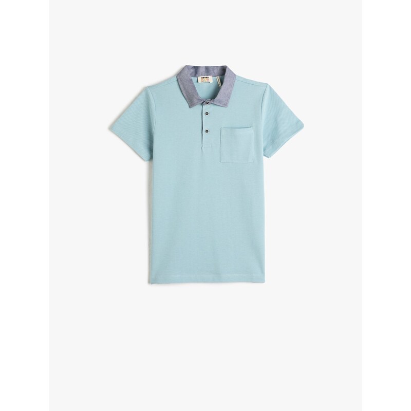 Koton Polo-Neck T-Shirt Short Sleeved One Pocket Detailed Cotton.