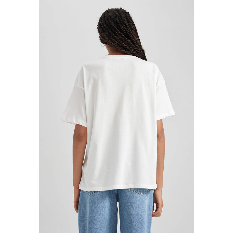 DEFACTO Oversize Fit Crew Neck Printed Cotton T-Shirt