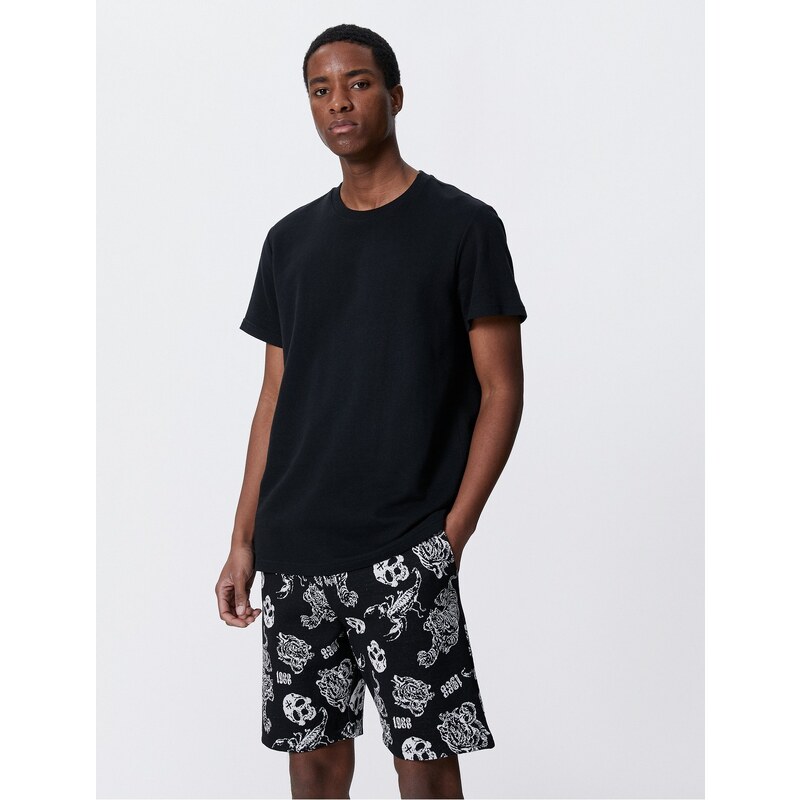 Koton Lace Waist Shorts Skull Printed Pocket Detailed Slim Cut