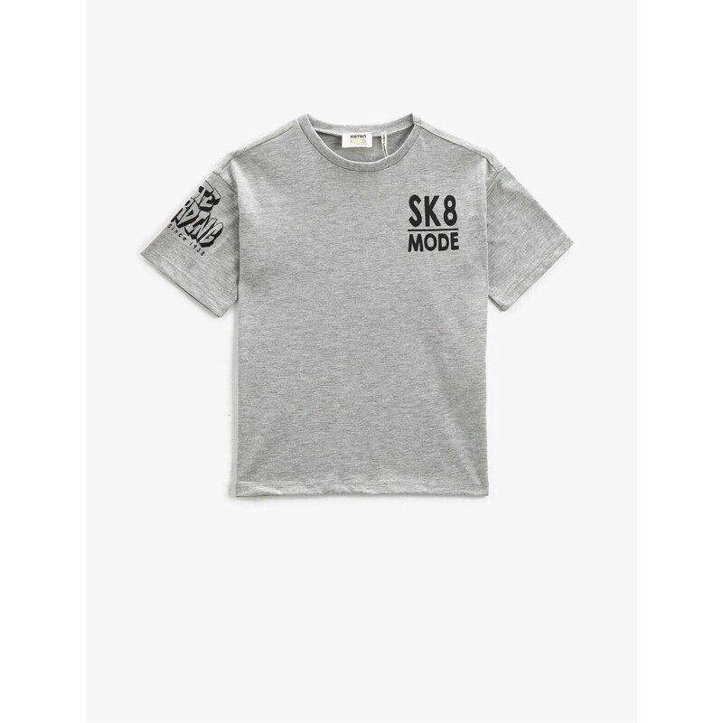 Koton Short Sleeve T-Shirt with a Crew Neck Printed on the Back