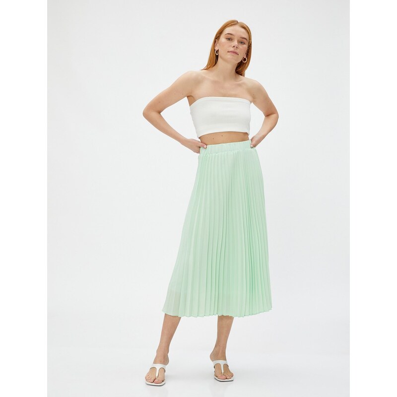 Koton Midi Skirt with Pleated Chiffon Elastic Waist.