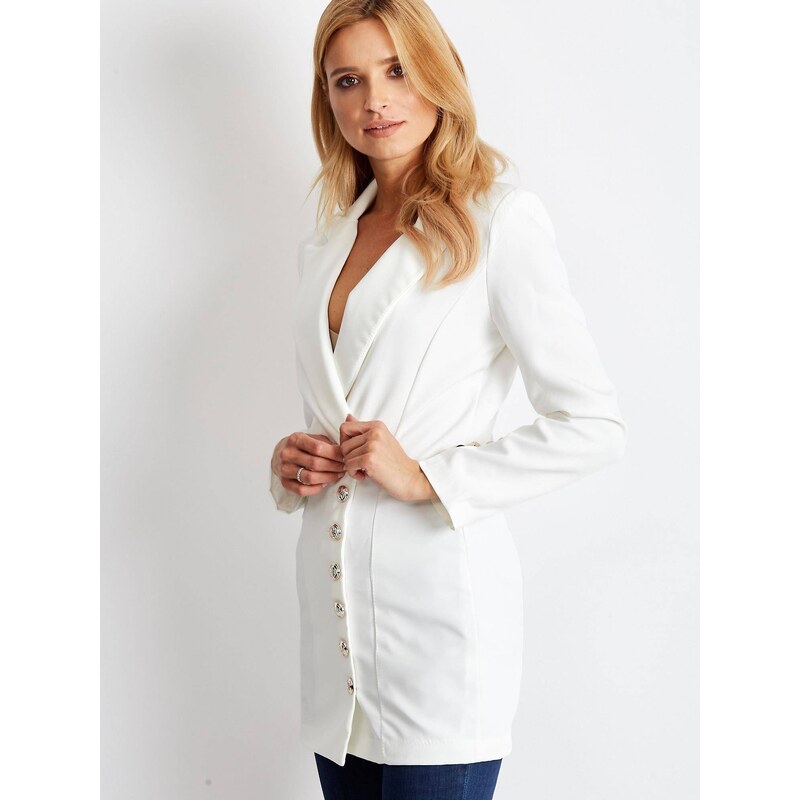 New collection Long jacket decorated with gold ecru buttons