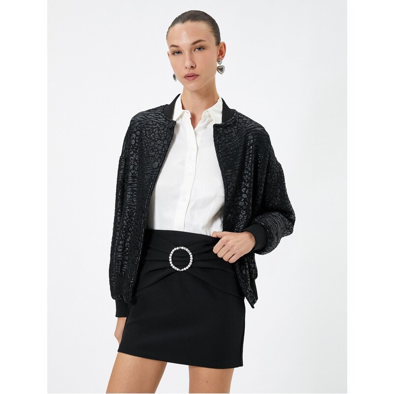 Koton Bow and Stone Buckle Mini Skirt