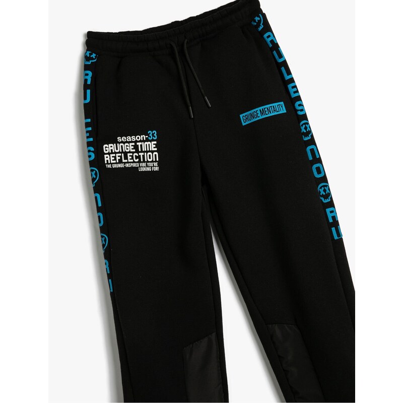 Koton Jogger Sweatpants Slogan Printed Pocket Tie Waist Raised