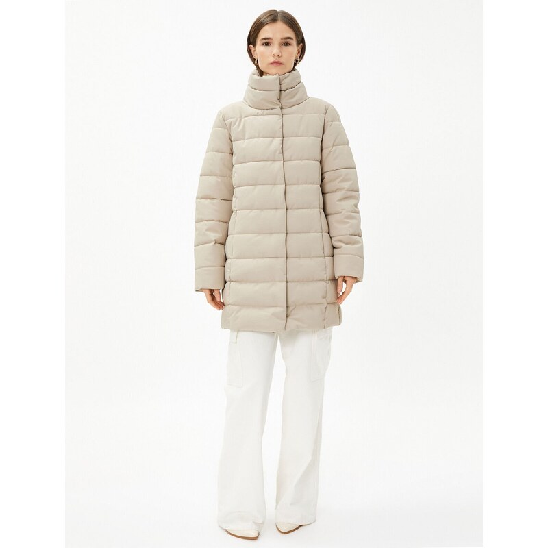 Koton Puffer Coat High Neck Snaps Relax Fit