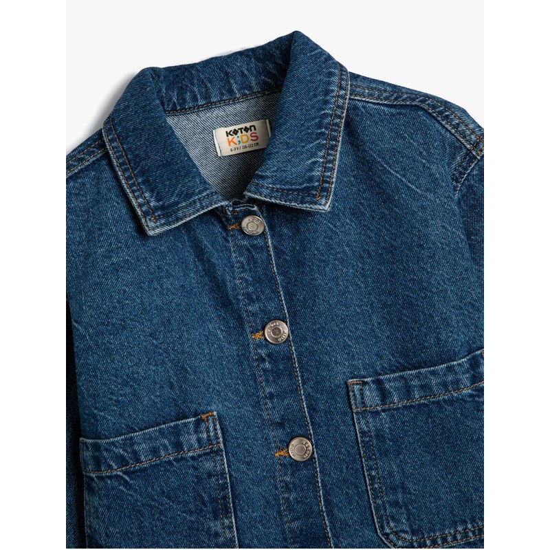 Koton Crop Denim Jacket Pocket Detailed Button Closure Cotton