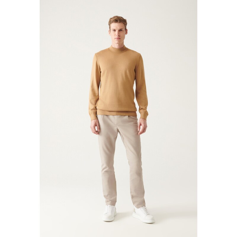 Avva Men's Beige Half Turtleneck Wool Blended Regular Fit Knitwear Sweater