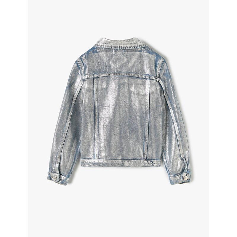 Koton Crop Denim Jacket Metallic Shiny