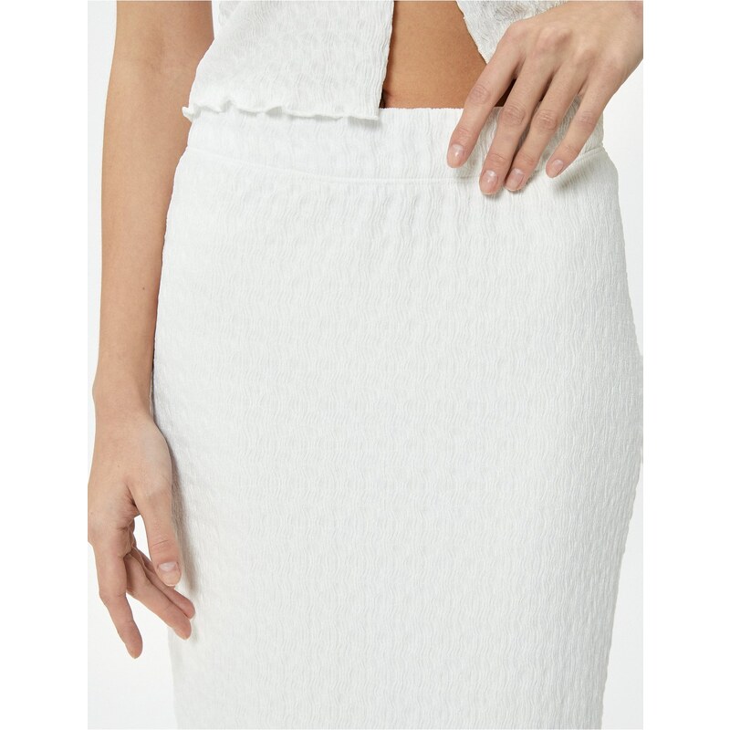 Koton Pencil Skirt Maxi Length High Waist Textured Slit Lined