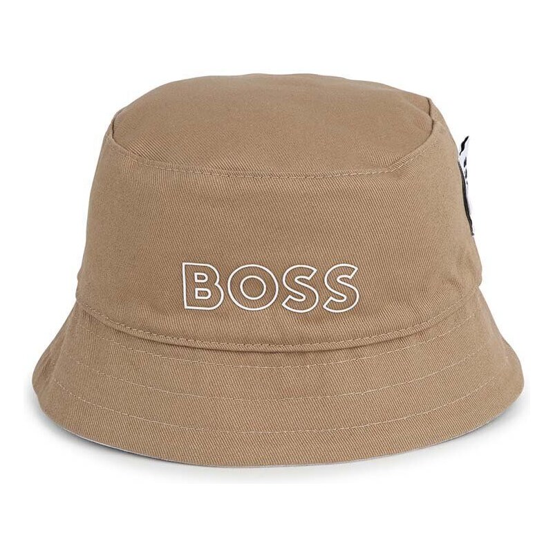 Oboustranná bavlněná dětská čepice BOSS bílá barva