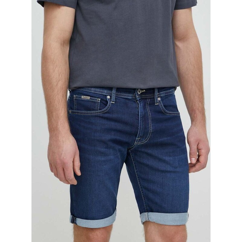 Džínové šortky Pepe Jeans SLIM GYMDIGO SHORT pánské, tmavomodrá barva, PM801075DP4
