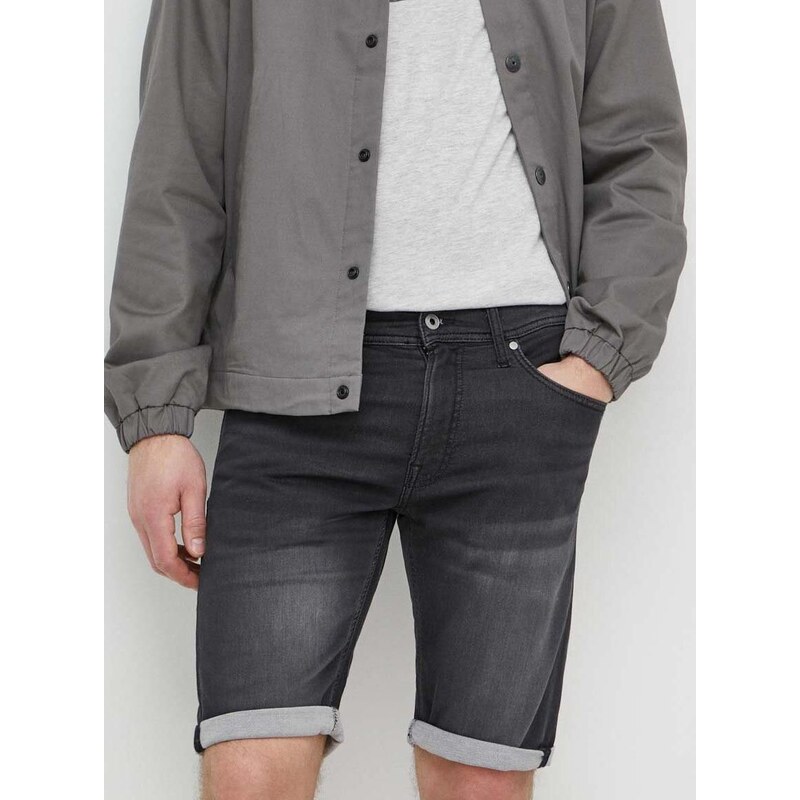 Džínové šortky Pepe Jeans SLIM GYMDIGO SHORT pánské, černá barva, PM801075XG7