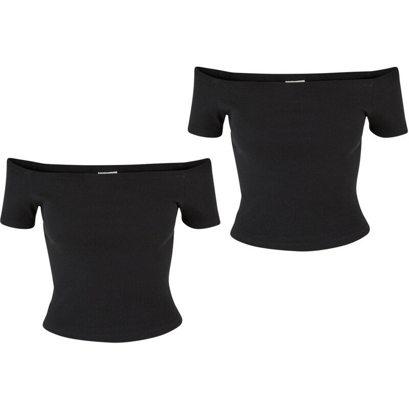 UC Ladies Dámské tričko Organic Off Shoulder Rib - 2 Pack černé+černé