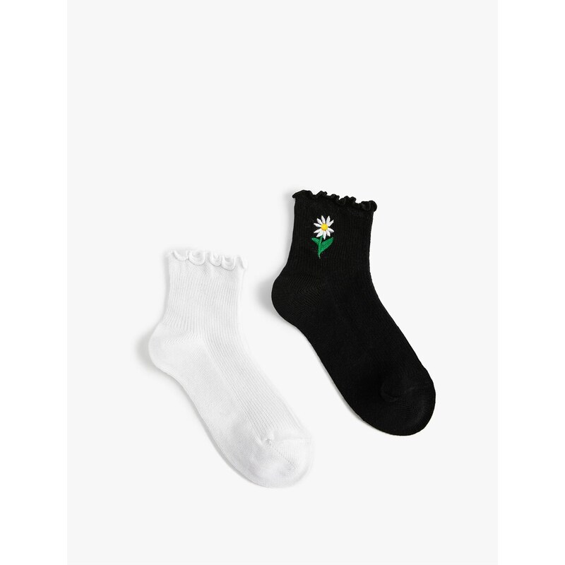 Koton Set of 2 Socks Floral Embroidered Cotton