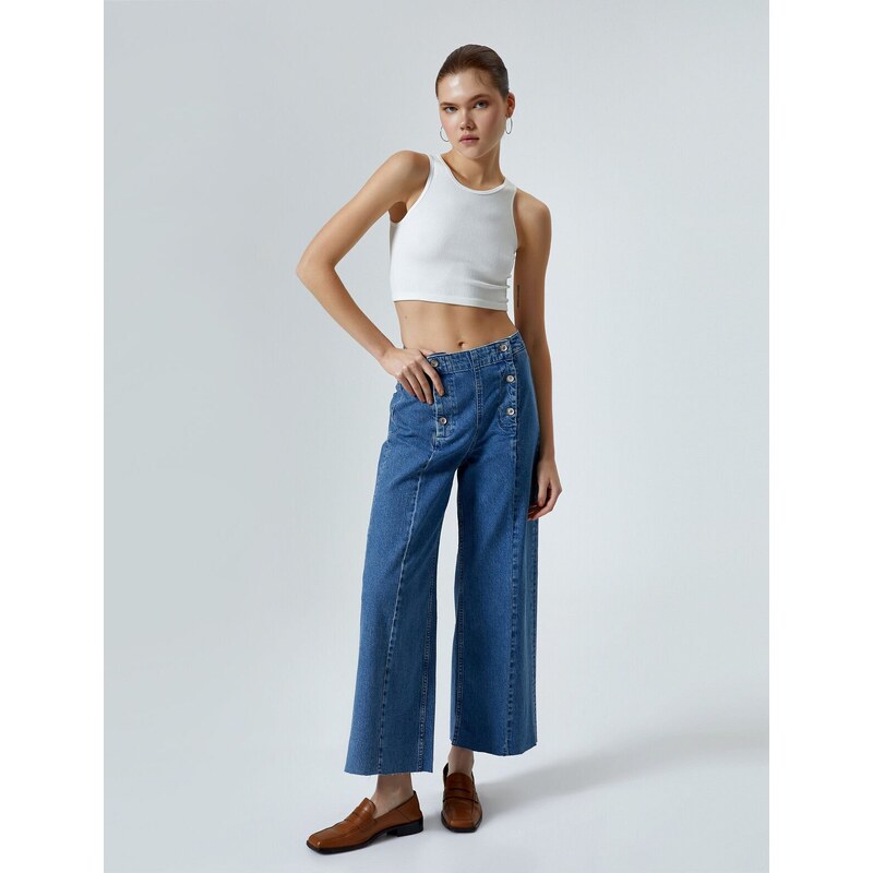 Koton Wide Leg Jeans High Waist Buttoned Jeans - Sandra Jeans