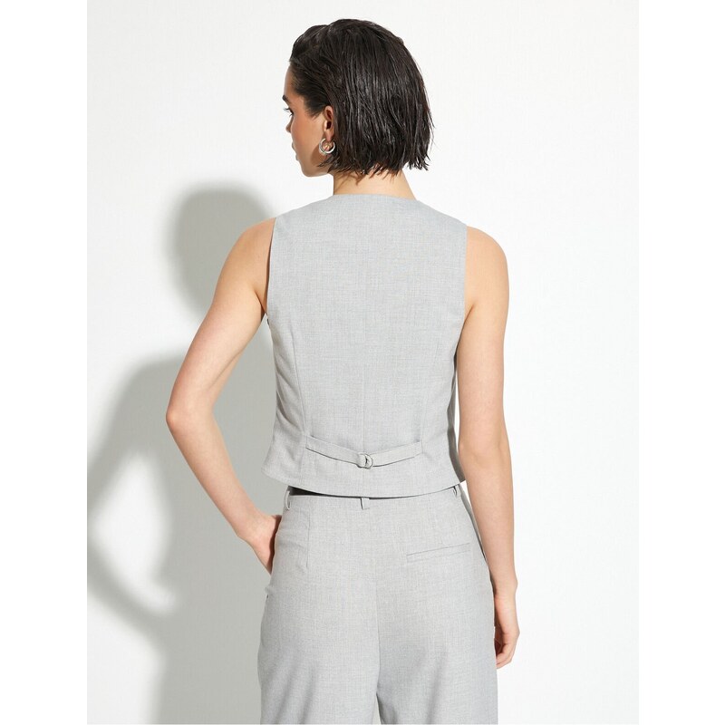 Koton Vest V Neck Buttoned Viscose Blended