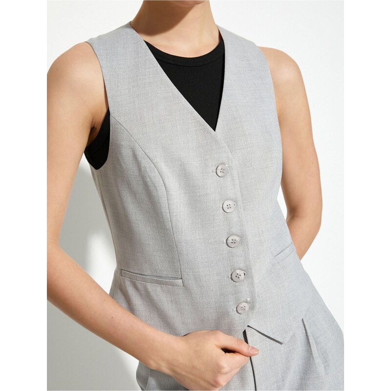 Koton Vest V Neck Buttoned Viscose Blended