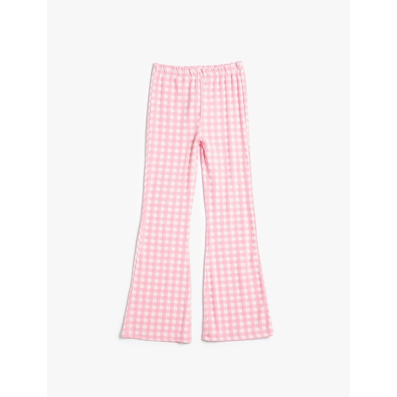 Koton Flare Trousers Gingham Elastic Waist