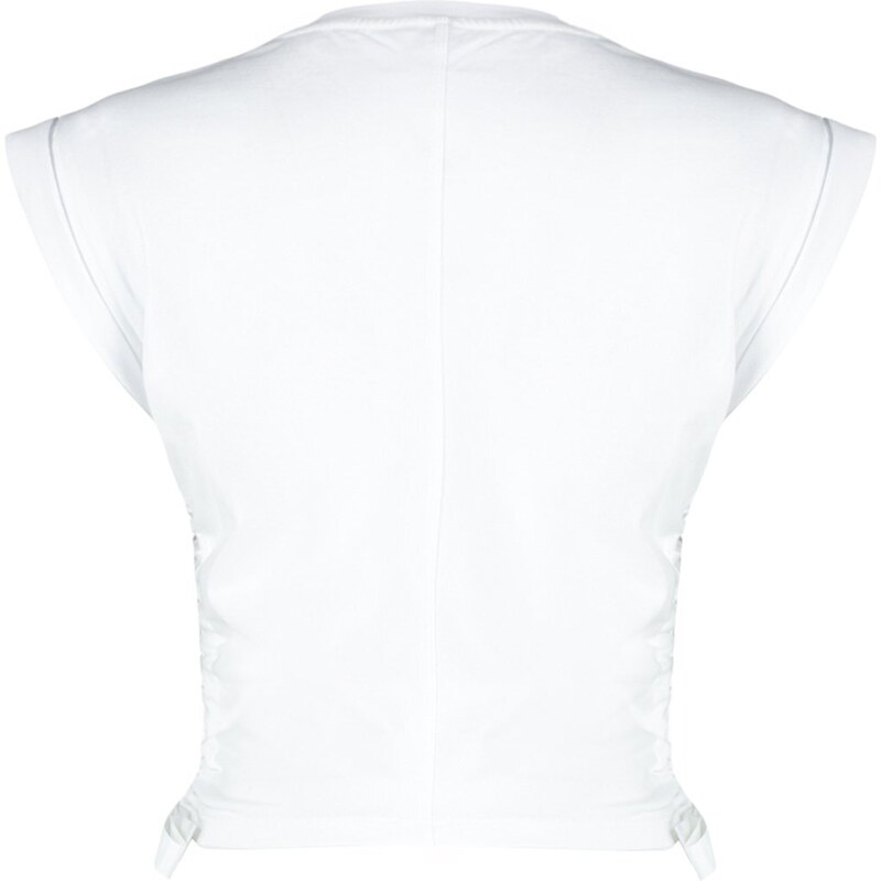 Trendyol White 100% Cotton Gather Detailed Crop Bat Sleeve Knitted T-Shirt
