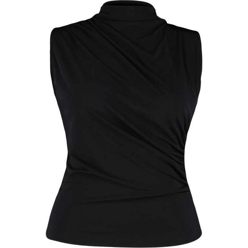 Trendyol Curve Black Gather Detailed Fitted Knitted Blouse