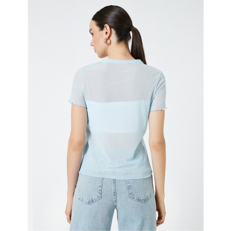 Koton See-through T-shirt with Stone Detailed Short Sleeves.