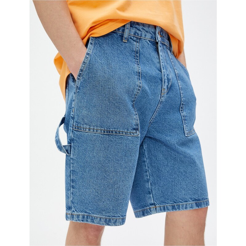 Koton Bermuda Denim Shorts with Stitching Detail, Pockets, Buttons, Cotton