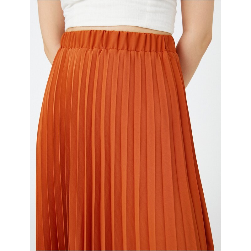 Koton Pleated Midi Length Skirt with Elastic Waist