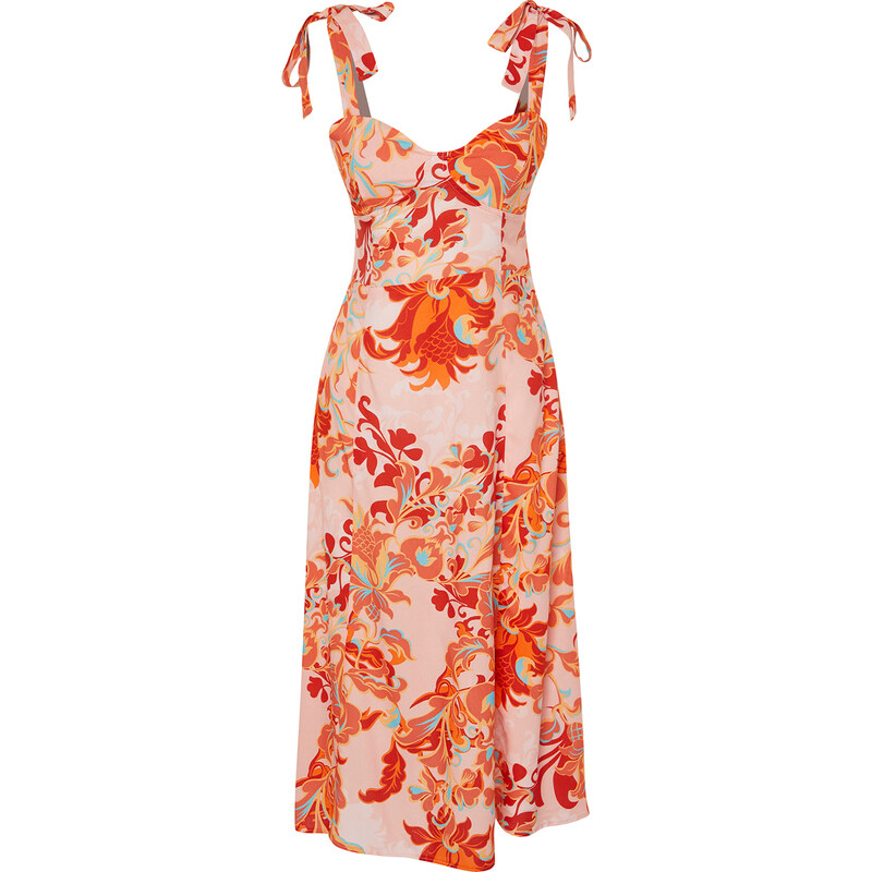 Trendyol Pink Floral A-Line Viscose Midi Woven Dress